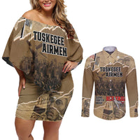 Tuskegee Airmen Tribute Couples Matching Off Shoulder Short Dress and Long Sleeve Button Shirt Black History Air Force - Wonder Print Shop