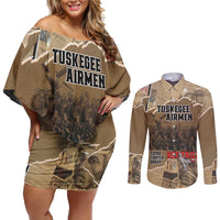 Tuskegee Airmen Tribute Couples Matching Off Shoulder Short Dress and Long Sleeve Button Shirt Black History Air Force LT18