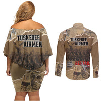 Tuskegee Airmen Tribute Couples Matching Off Shoulder Short Dress and Long Sleeve Button Shirt Black History Air Force LT18