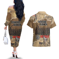 Tuskegee Airmen Tribute Couples Matching Off The Shoulder Long Sleeve Dress and Hawaiian Shirt Black History Air Force - Wonder Print Shop