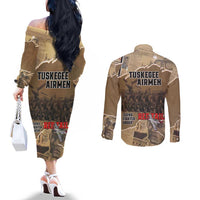 Tuskegee Airmen Tribute Couples Matching Off The Shoulder Long Sleeve Dress and Long Sleeve Button Shirt Black History Air Force LT18
