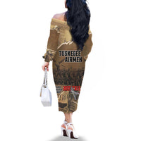 Tuskegee Airmen Tribute Family Matching Off The Shoulder Long Sleeve Dress and Hawaiian Shirt Black History Air Force - Wonder Print Shop