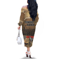 Tuskegee Airmen Tribute Family Matching Off The Shoulder Long Sleeve Dress and Hawaiian Shirt Black History Air Force LT18