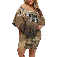 Tuskegee Airmen Tribute Family Matching Off Shoulder Short Dress and Hawaiian Shirt Black History Air Force - Wonder Print Shop