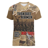 Tuskegee Airmen Tribute Women V-Neck T-Shirt Black History Air Force - Wonder Print Shop