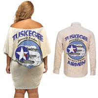 Tuskegee Airmen Red Tails Couples Matching Off Shoulder Short Dress and Long Sleeve Button Shirt Heroes Of Freedom - Wonder Print Shop