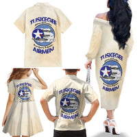 Tuskegee Airmen Red Tails Family Matching Off The Shoulder Long Sleeve Dress and Hawaiian Shirt Heroes Of Freedom - Wonder Print Shop