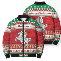 Belarus Pahonia Christmas Bomber Puffer Jacket Belarusian Vytis Knight Xmas Pattern - Wonder Print Shop