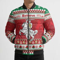 Belarus Pahonia Christmas Bomber Puffer Jacket Belarusian Vytis Knight Xmas Pattern - Wonder Print Shop