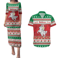 Belarus Pahonia Christmas Couples Matching Puletasi and Hawaiian Shirt Belarusian Vytis Knight Xmas Pattern - Wonder Print Shop