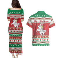 Belarus Pahonia Christmas Couples Matching Puletasi and Hawaiian Shirt Belarusian Vytis Knight Xmas Pattern - Wonder Print Shop
