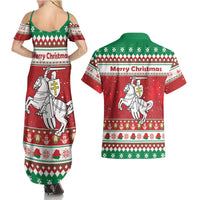 Belarus Pahonia Christmas Couples Matching Summer Maxi Dress and Hawaiian Shirt Belarusian Vytis Knight Xmas Pattern - Wonder Print Shop
