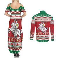 Belarus Pahonia Christmas Couples Matching Summer Maxi Dress and Long Sleeve Button Shirt Belarusian Vytis Knight Xmas Pattern - Wonder Print Shop