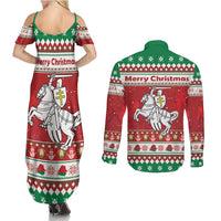 Belarus Pahonia Christmas Couples Matching Summer Maxi Dress and Long Sleeve Button Shirt Belarusian Vytis Knight Xmas Pattern - Wonder Print Shop