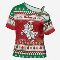 Belarus Pahonia Christmas Cross Shoulder Shirt Belarusian Vytis Knight Xmas Pattern - Wonder Print Shop