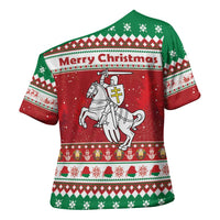 Belarus Pahonia Christmas Cross Shoulder Shirt Belarusian Vytis Knight Xmas Pattern - Wonder Print Shop