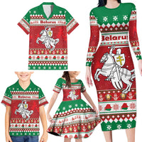 Belarus Pahonia Christmas Family Matching Long Sleeve Bodycon Dress and Hawaiian Shirt Belarusian Vytis Knight Xmas Pattern - Wonder Print Shop