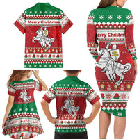 Belarus Pahonia Christmas Family Matching Long Sleeve Bodycon Dress and Hawaiian Shirt Belarusian Vytis Knight Xmas Pattern - Wonder Print Shop