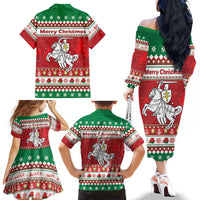 Belarus Pahonia Christmas Family Matching Off The Shoulder Long Sleeve Dress and Hawaiian Shirt Belarusian Vytis Knight Xmas Pattern - Wonder Print Shop
