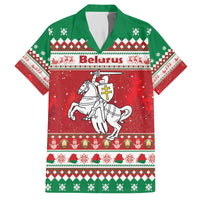Belarus Pahonia Christmas Family Matching Off The Shoulder Long Sleeve Dress and Hawaiian Shirt Belarusian Vytis Knight Xmas Pattern - Wonder Print Shop
