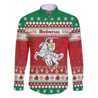 Belarus Pahonia Christmas Family Matching Off The Shoulder Long Sleeve Dress and Hawaiian Shirt Belarusian Vytis Knight Xmas Pattern - Wonder Print Shop