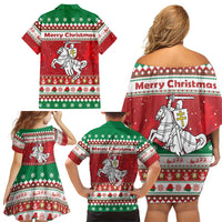 Belarus Pahonia Christmas Family Matching Off Shoulder Short Dress and Hawaiian Shirt Belarusian Vytis Knight Xmas Pattern - Wonder Print Shop
