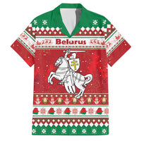 Belarus Pahonia Christmas Family Matching Off Shoulder Short Dress and Hawaiian Shirt Belarusian Vytis Knight Xmas Pattern - Wonder Print Shop