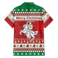 Belarus Pahonia Christmas Family Matching Off Shoulder Short Dress and Hawaiian Shirt Belarusian Vytis Knight Xmas Pattern - Wonder Print Shop