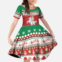 Belarus Pahonia Christmas Family Matching Short Sleeve Bodycon Dress and Hawaiian Shirt Belarusian Vytis Knight Xmas Pattern - Wonder Print Shop
