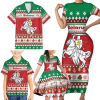 Belarus Pahonia Christmas Family Matching Short Sleeve Bodycon Dress and Hawaiian Shirt Belarusian Vytis Knight Xmas Pattern - Wonder Print Shop