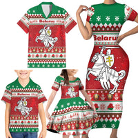Belarus Pahonia Christmas Family Matching Short Sleeve Bodycon Dress and Hawaiian Shirt Belarusian Vytis Knight Xmas Pattern - Wonder Print Shop