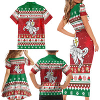 Belarus Pahonia Christmas Family Matching Short Sleeve Bodycon Dress and Hawaiian Shirt Belarusian Vytis Knight Xmas Pattern - Wonder Print Shop