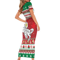 Belarus Pahonia Christmas Family Matching Short Sleeve Bodycon Dress and Hawaiian Shirt Belarusian Vytis Knight Xmas Pattern - Wonder Print Shop