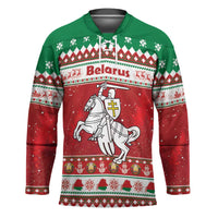 Belarus Pahonia Christmas Hockey Jersey Belarusian Vytis Knight Xmas Pattern - Wonder Print Shop