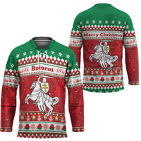 Belarus Pahonia Christmas Hockey Jersey Belarusian Vytis Knight Xmas Pattern - Wonder Print Shop