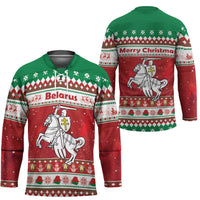Belarus Pahonia Christmas Hockey Jersey Belarusian Vytis Knight Xmas Pattern - Wonder Print Shop