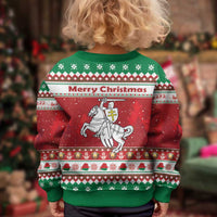 Belarus Pahonia Christmas Kid Ugly Christmas Sweater Belarusian Vytis Knight Xmas Pattern - Wonder Print Shop