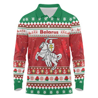 Belarus Pahonia Christmas Long Sleeve Polo Shirt Belarusian Vytis Knight Xmas Pattern - Wonder Print Shop