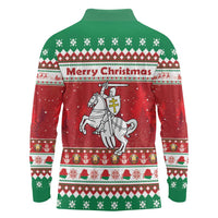 Belarus Pahonia Christmas Long Sleeve Polo Shirt Belarusian Vytis Knight Xmas Pattern - Wonder Print Shop