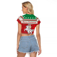 Belarus Pahonia Christmas Raglan Cropped T Shirt Belarusian Vytis Knight Xmas Pattern - Wonder Print Shop