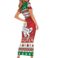 Belarus Pahonia Christmas Short Sleeve Bodycon Dress Belarusian Vytis Knight Xmas Pattern - Wonder Print Shop