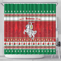 Belarus Pahonia Christmas Shower Curtain Belarusian Vytis Knight Xmas Pattern - Wonder Print Shop