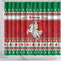 Belarus Pahonia Christmas Shower Curtain Belarusian Vytis Knight Xmas Pattern - Wonder Print Shop
