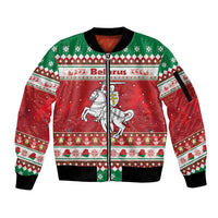 Belarus Pahonia Christmas Sleeve Zip Bomber Jacket Belarusian Vytis Knight Xmas Pattern - Wonder Print Shop
