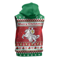 Belarus Pahonia Christmas Sleeveless Hoodie Belarusian Vytis Knight Xmas Pattern - Wonder Print Shop