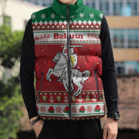 Belarus Pahonia Christmas Sleeveless Puffer Jacket Belarusian Vytis Knight Xmas Pattern - Wonder Print Shop