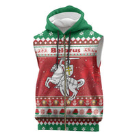 Belarus Pahonia Christmas Sleeveless Zip Hoodie Belarusian Vytis Knight Xmas Pattern - Wonder Print Shop
