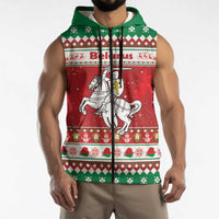Belarus Pahonia Christmas Sleeveless Zip Hoodie Belarusian Vytis Knight Xmas Pattern - Wonder Print Shop