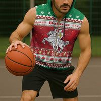 Belarus Pahonia Christmas Sleeveless Zip Hoodie Belarusian Vytis Knight Xmas Pattern - Wonder Print Shop