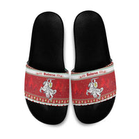 Belarus Pahonia Christmas Slide Sandals Belarusian Vytis Knight Xmas Pattern - Wonder Print Shop